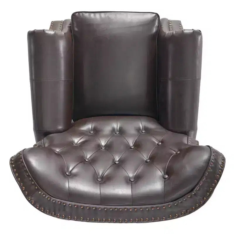 Poltrona reclinabile Walder in pelle rigenerata con schienale a pressione, marrone - Elegante schienale alato, struttura in legno massello
