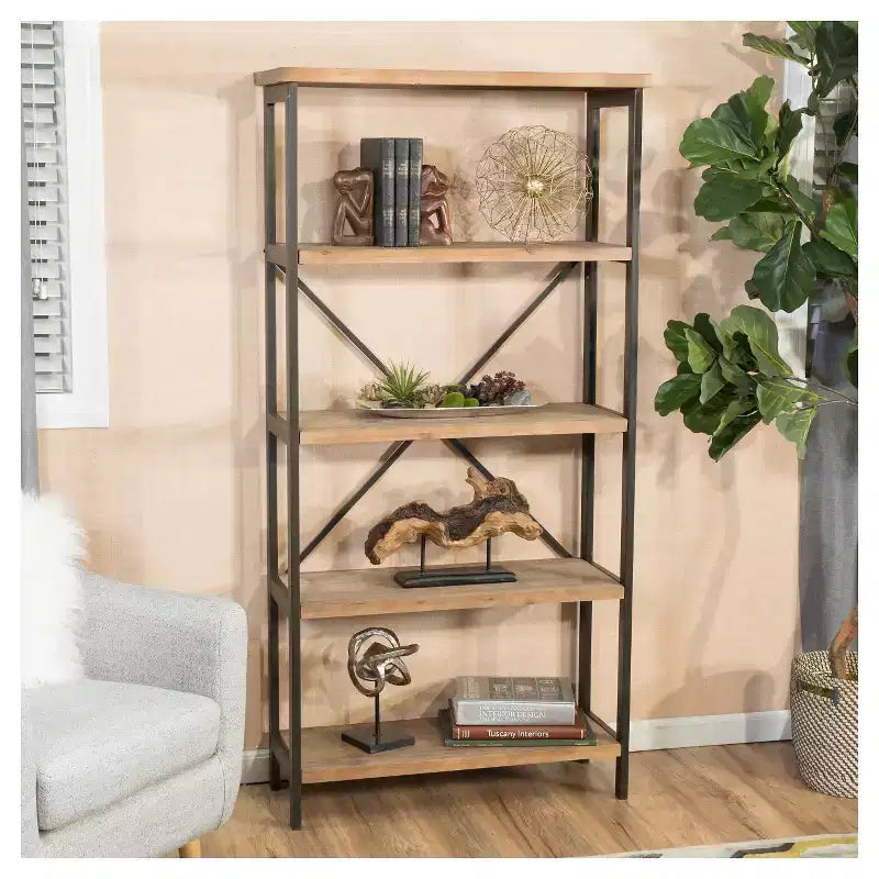 Libreria industriale a 5 ripiani Perth da 68.5" antico: metallo e legno, capacità 250 libbre