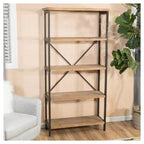 Libreria industriale a 5 ripiani Perth da 68.5" antico: metallo e legno, capacità 250 libbre