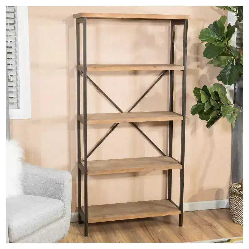 Libreria industriale a 5 ripiani Perth da 68.5" antico: metallo e legno, capacità 250 libbre