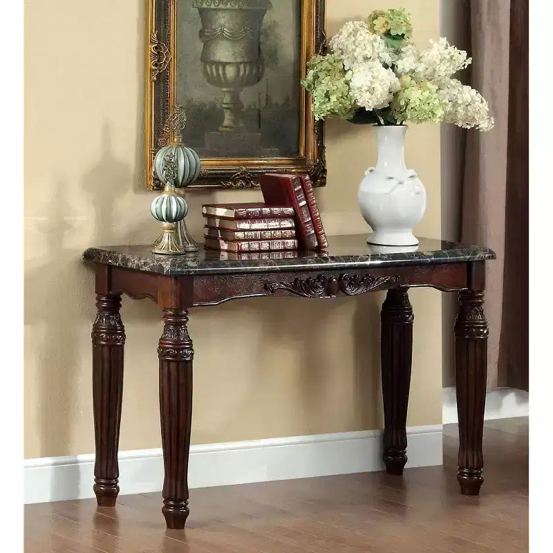 Mullie Consolle Tradizionale con Piano Effetto Marmo Marrone - Elegante Mobile da Ingresso, Finitura Espresso