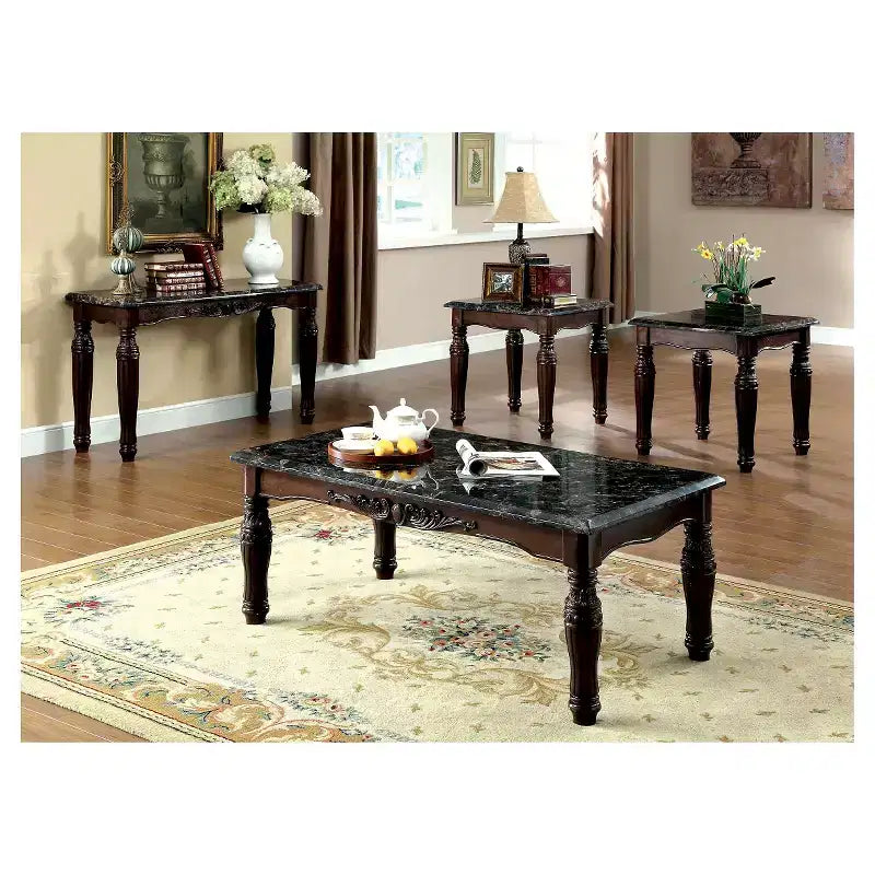 Mullie Consolle Tradizionale con Piano Effetto Marmo Marrone - Elegante Mobile da Ingresso, Finitura Espresso