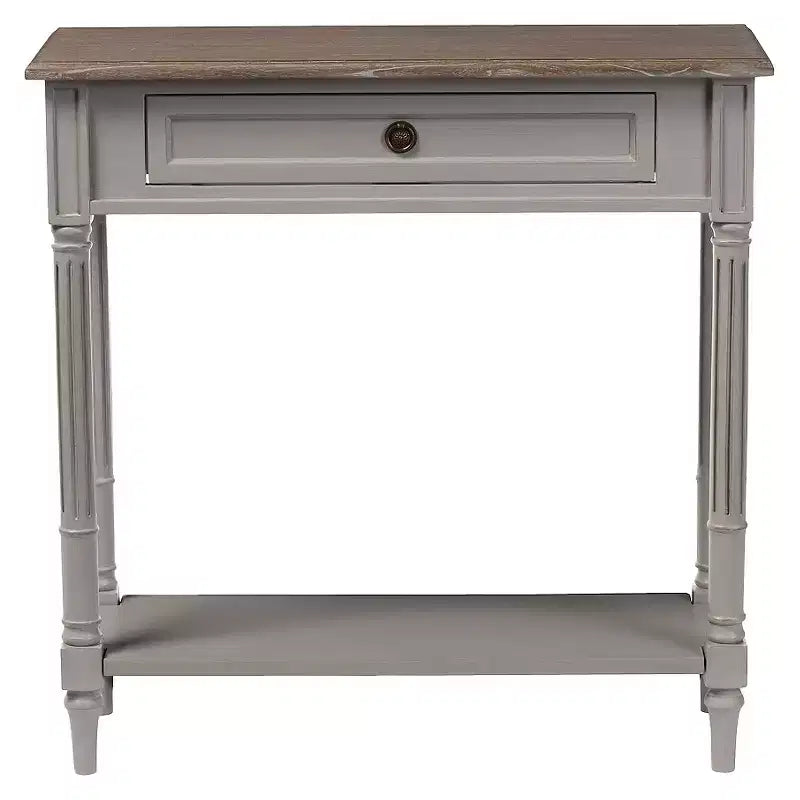 Consolle in stile provenzale Edouard con 1 cassetto - Bianco/Marrone chiaro - Mobile elegante per ingresso, Design sottile