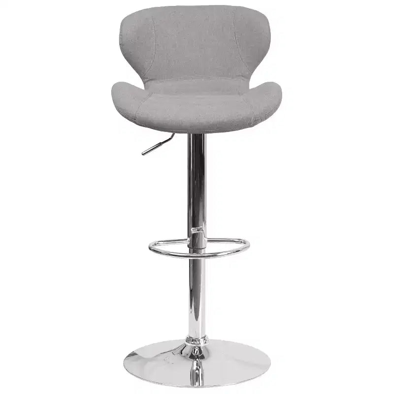 Sgabello da bar contemporaneo ad altezza regolabile con schienale curvo e base cromata