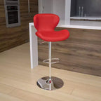 Sgabello da bar contemporaneo ad altezza regolabile con schienale curvo e base cromata