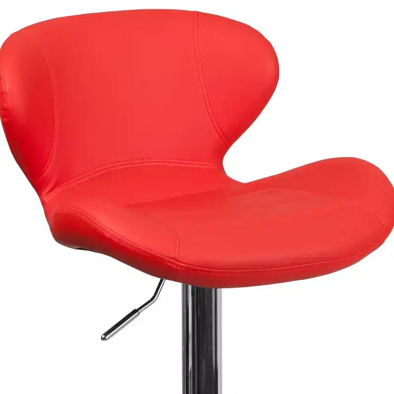Sgabello da bar contemporaneo ad altezza regolabile con schienale curvo e base cromata
