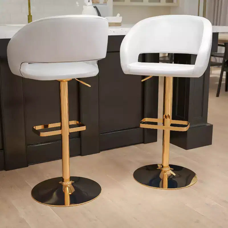 Sgabello da bar contemporaneo in vinile regolabile in altezza con schienale arrotondato a metà altezza, set da 2