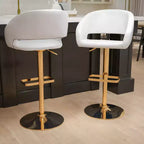 Sgabello da bar contemporaneo in vinile regolabile in altezza con schienale arrotondato a metà altezza, set da 2