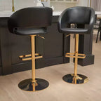 Sgabello da bar contemporaneo in vinile regolabile in altezza con schienale arrotondato a metà altezza, set da 2