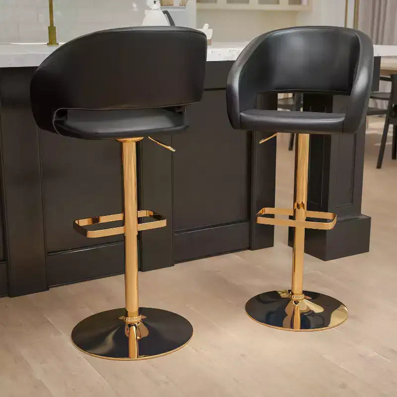 Sgabello da bar contemporaneo in vinile regolabile in altezza con schienale arrotondato a metà altezza, set da 2