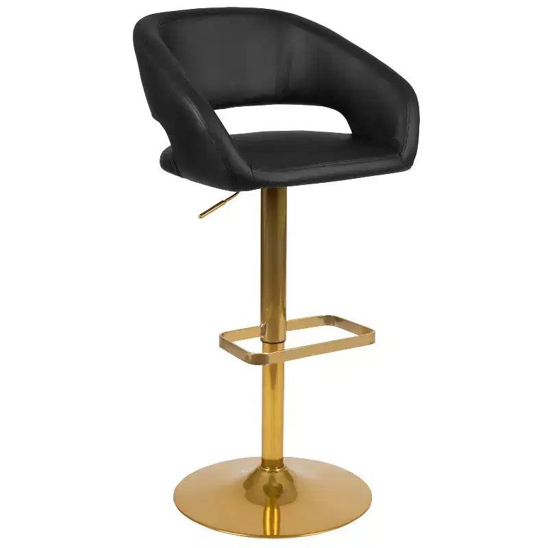 Sgabello da bar contemporaneo in vinile regolabile in altezza con schienale arrotondato a metà altezza, set da 2