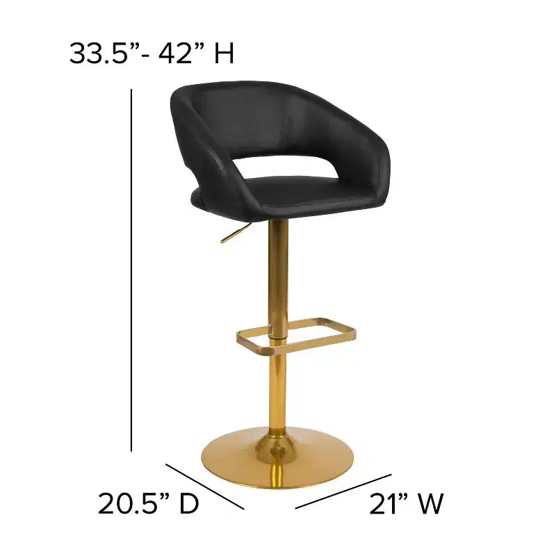Sgabello da bar contemporaneo in vinile regolabile in altezza con schienale arrotondato a metà altezza, set da 2