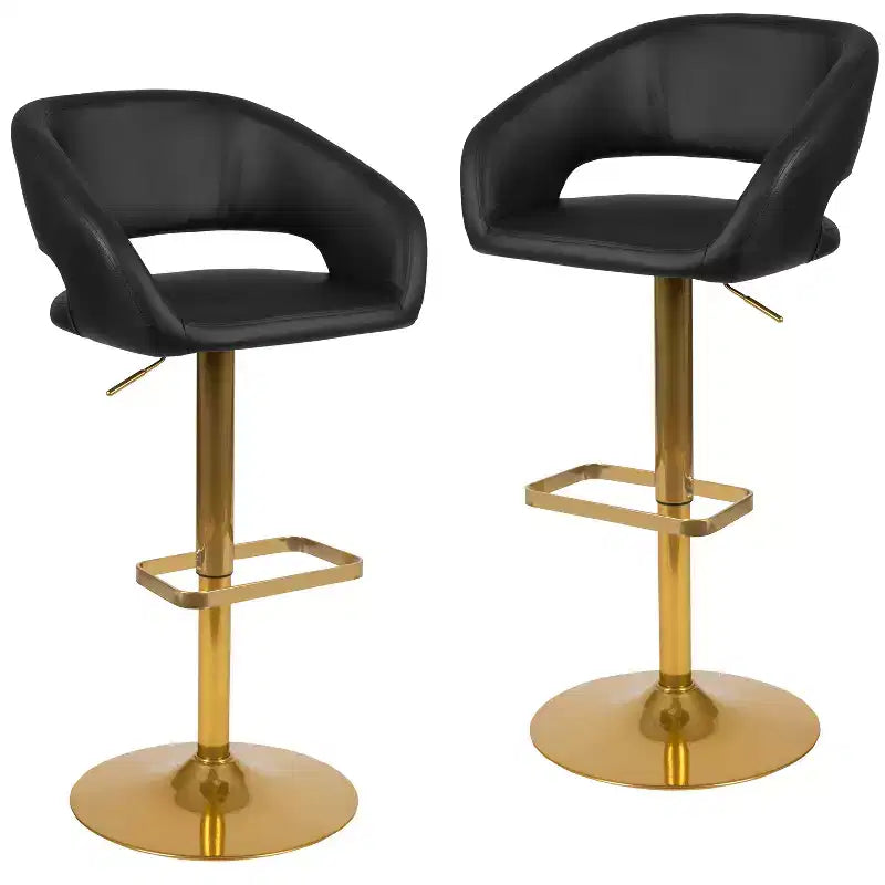Sgabello da bar contemporaneo in vinile regolabile in altezza con schienale arrotondato a metà altezza, set da 2