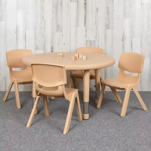 Set tavolo attività rotondo in plastica regolabile in altezza da 33" con 4 sedie
