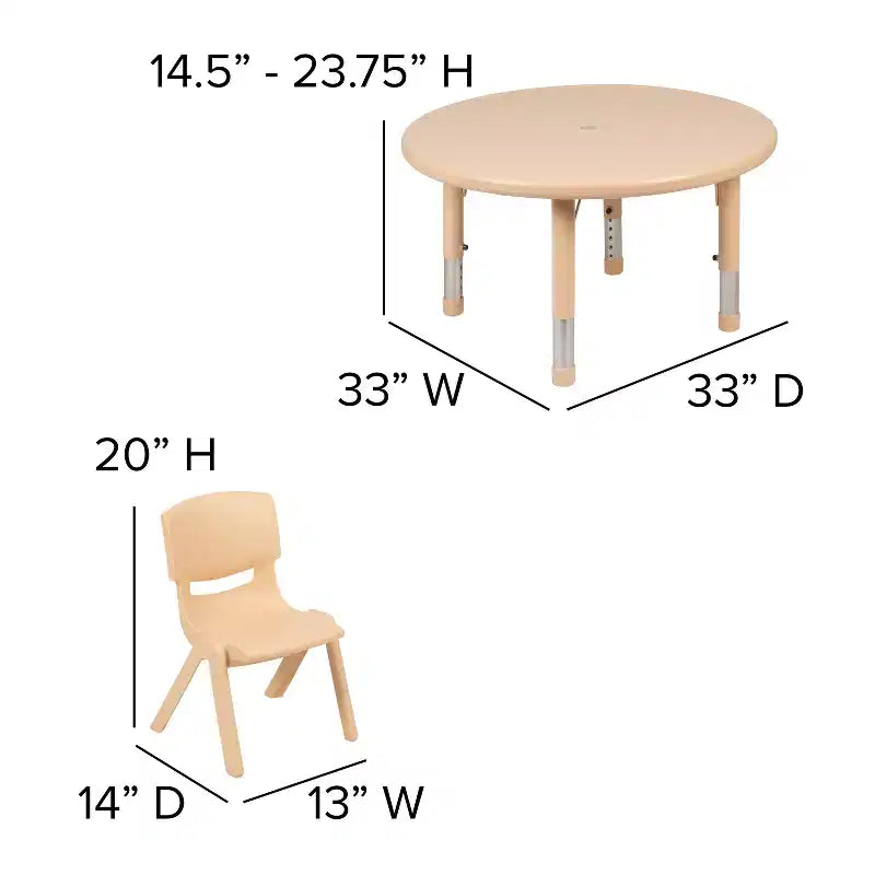 Set tavolo attività rotondo in plastica regolabile in altezza da 33" con 4 sedie