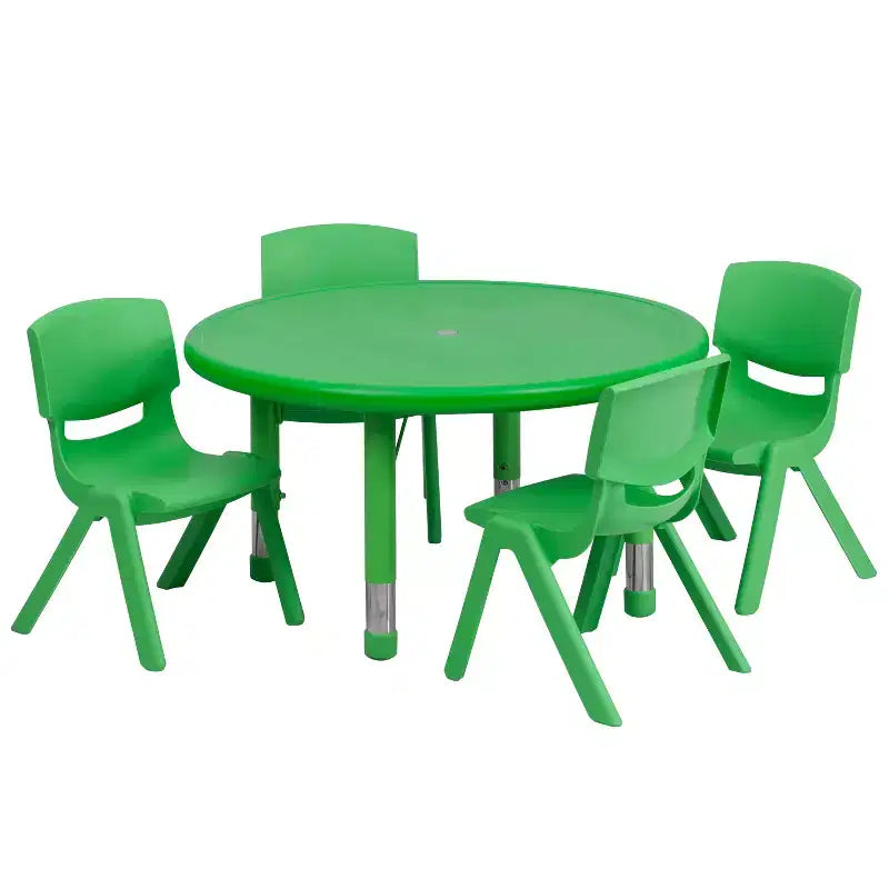 Set tavolo attività rotondo in plastica regolabile in altezza da 33" con 4 sedie