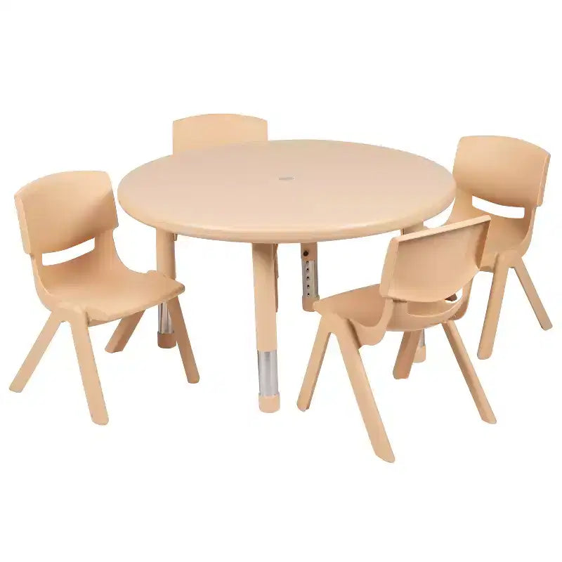 Emma and Oliver 33 Round Plastic Height Adjustable Activity Table Set with 4 Chairs