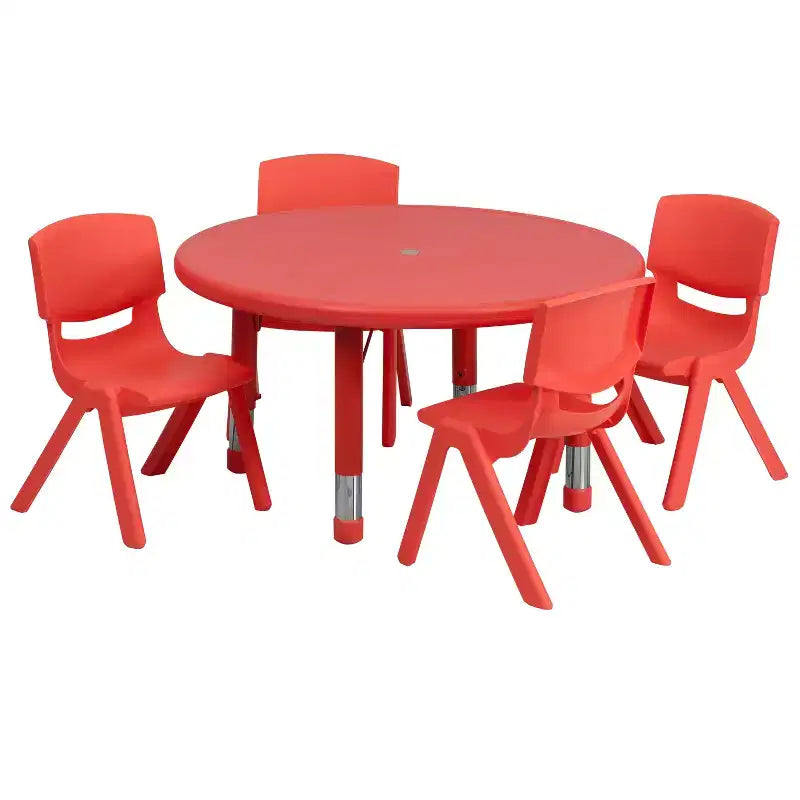 Set tavolo attività rotondo in plastica regolabile in altezza da 33" con 4 sedie